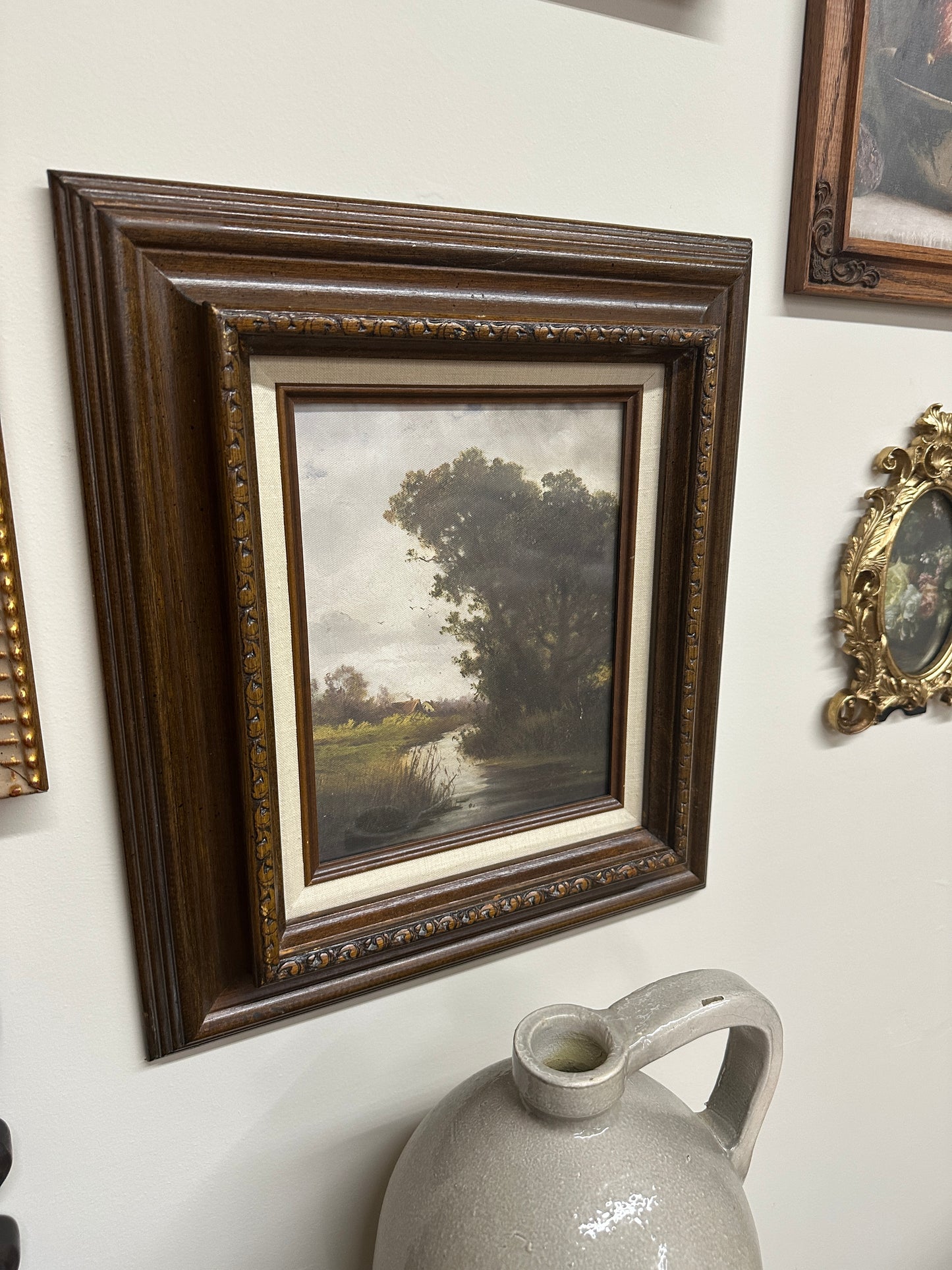 Vtg wood framed dark brown landscape