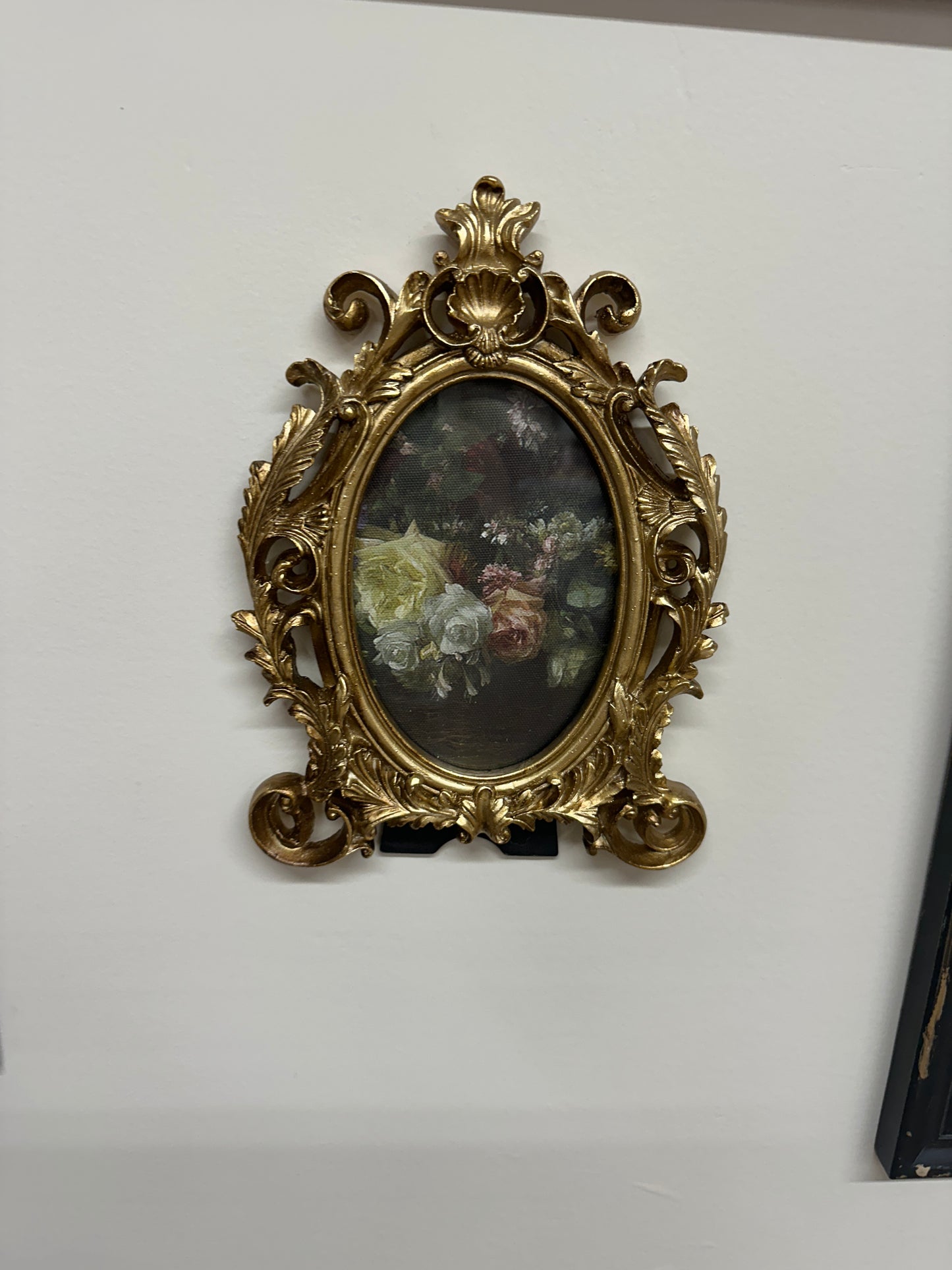 Ornate gold mini framed floral picture
