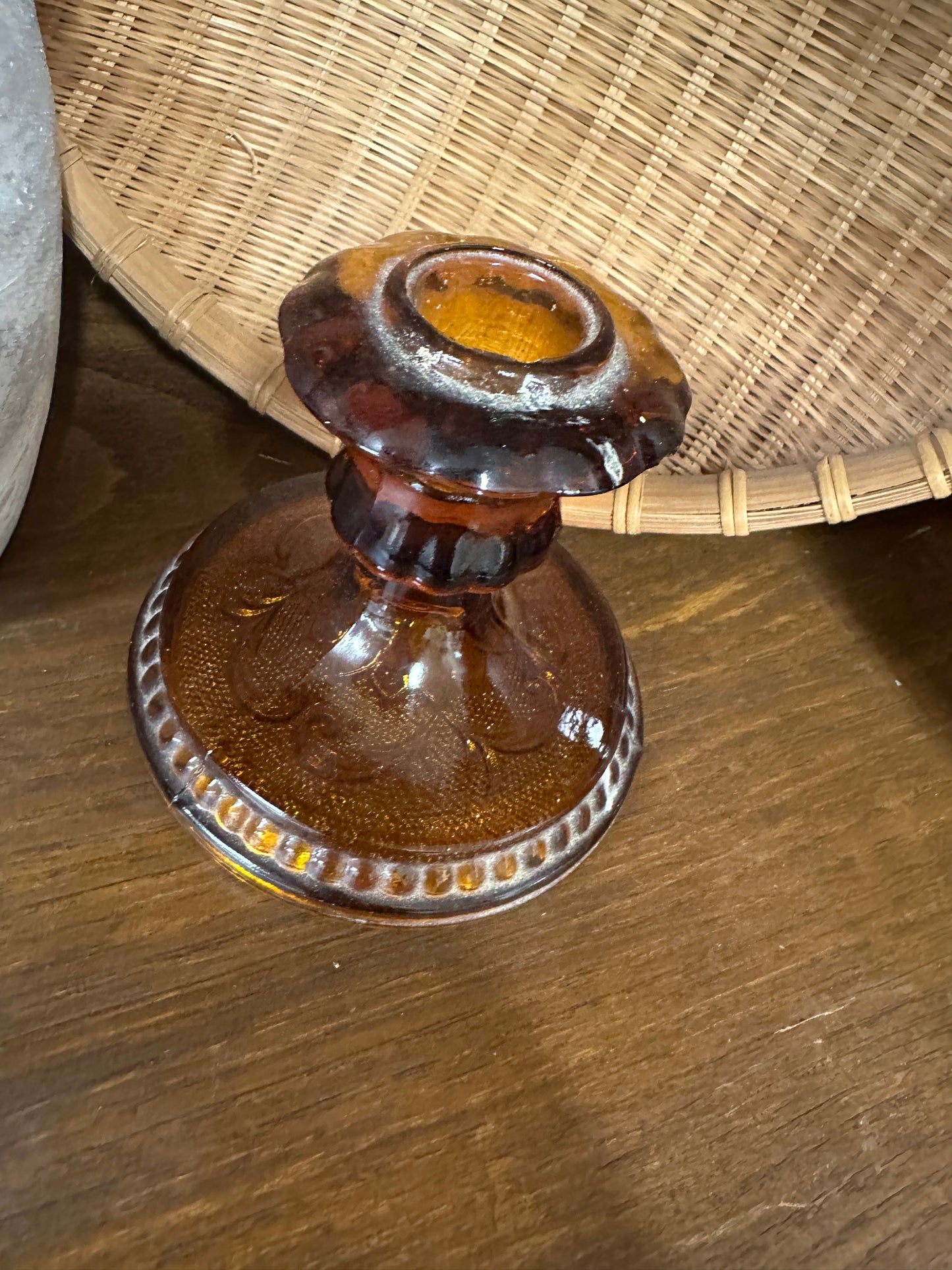 Vtg amber candle stick holder