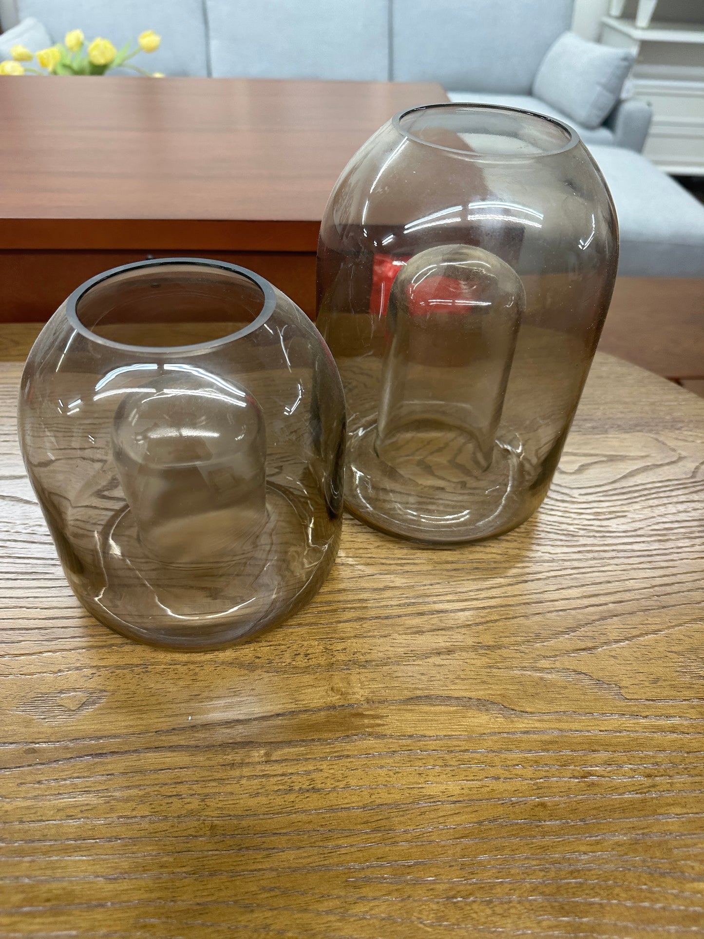 Smoked glass vase set