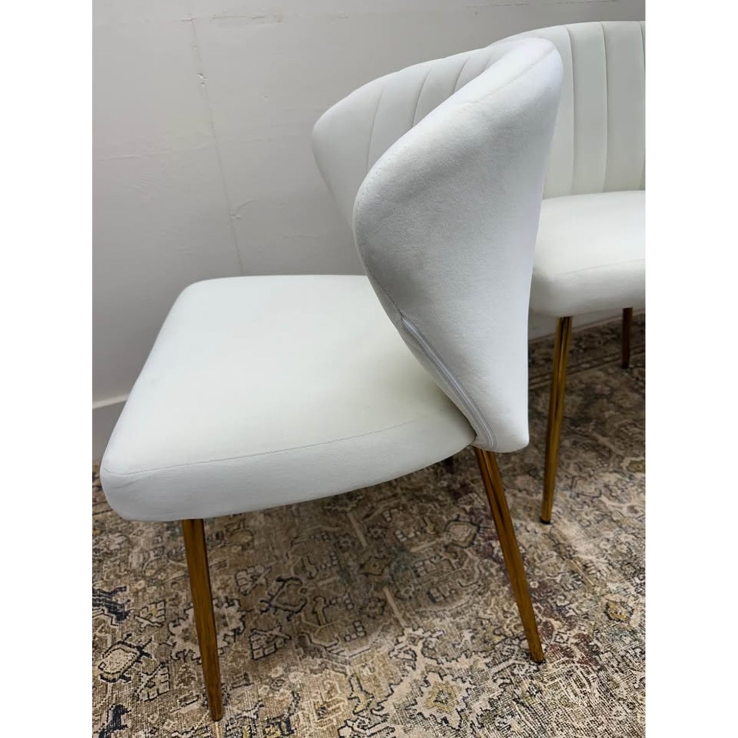 Milia Dining Chair Set of 2-IVORY Dining Kitchen Living Velvet Upholstered Gold Leg Set of 2