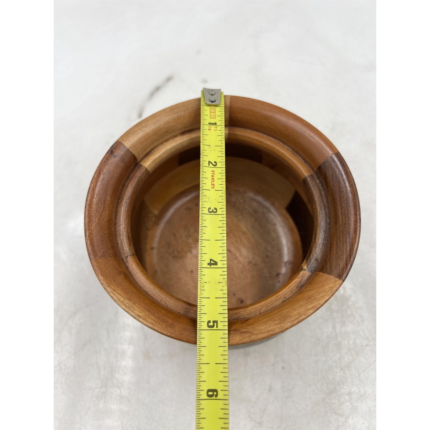 Handmade Wood Lidded Trinket Box Container Multi-Tone Carved Decorative Storage