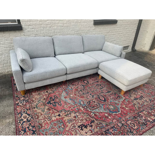 Burrow Union 3 Seat Sofa Sectional Crushed Gray Performance Chenille Ottoman/Chaise Brand New!