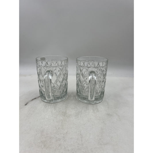 Arcoroc Sebastien Diamond Cut Glass Mugs Set of 2 Tempered Crystal Clear Coffee