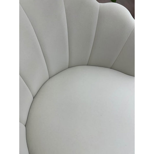Donata Barrel Chair-IVORY Scalloped Side Chair Vanity Gold Legs New Karat Home