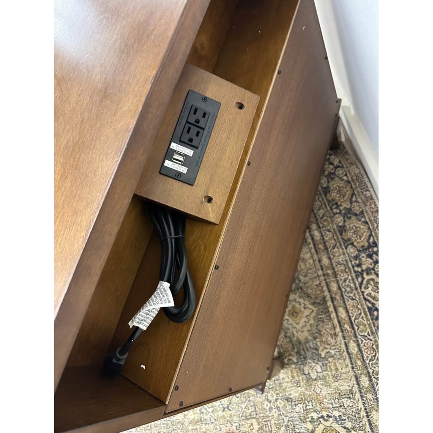 Davide 2 Drawer Nightstand Solid Wood End Table Chest Walnut W/Charging Station