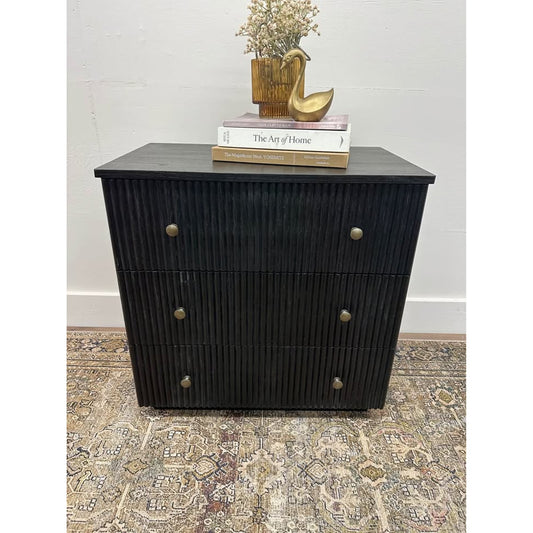 Albert 3-Drawer Nightstand End Table Wood CHARCOAL Built In Outlet