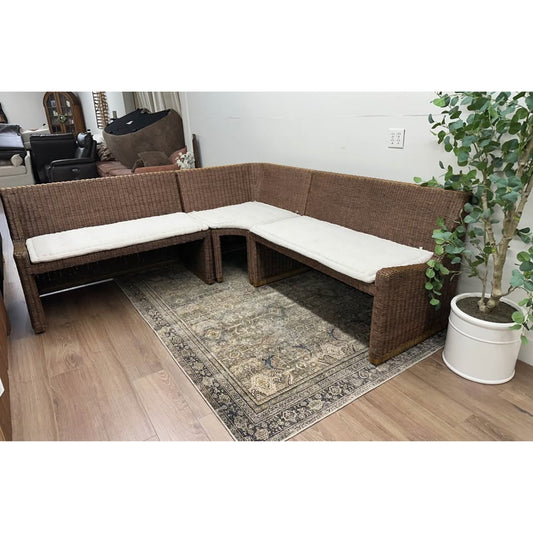 Amber Lewis x Four Hands Senna L Shaped Dining Bench Wicker Tan Cushions