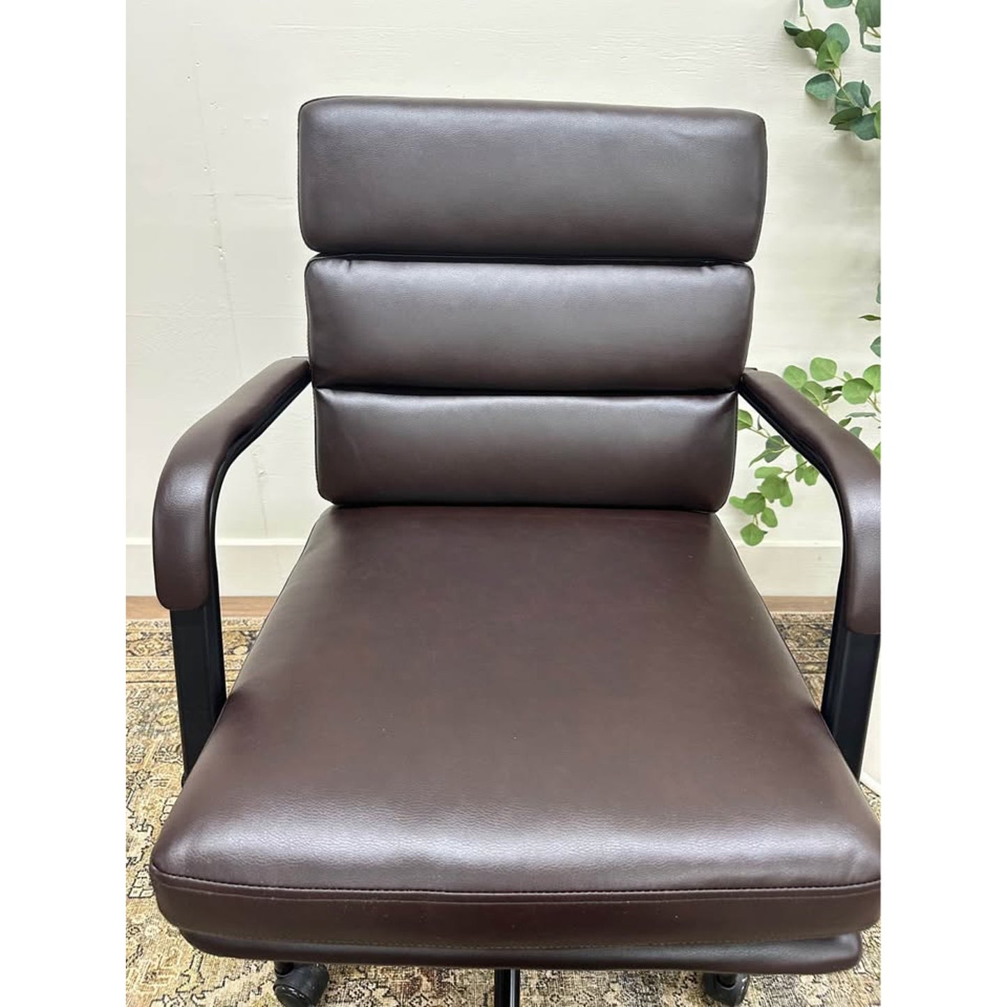 Joseph Task Chair-Brown Faux Leather Rolling Office Chair