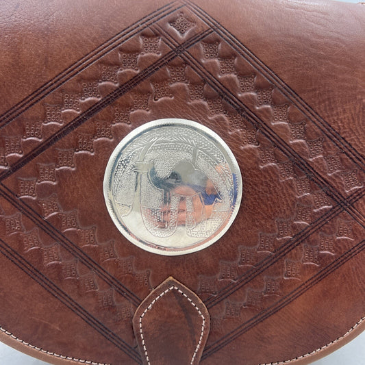 VTG Saddlebag Purse Women’s Brown Tooled Leather Camel Shoulder Bag