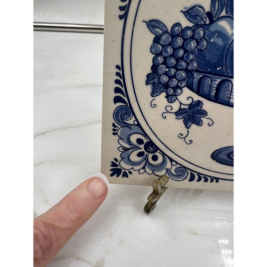 Delft Plateelbakkerij Schoonhoven Holland Blue White Fruit Ceramic Tile Vintage