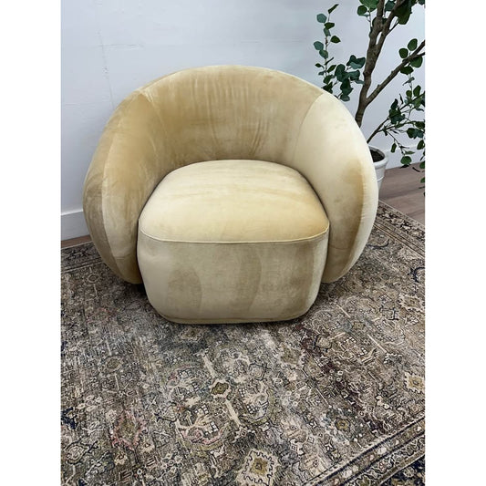 Emery Velvet Barrel Chair Lounger Yellow Gold Color Fabric Round