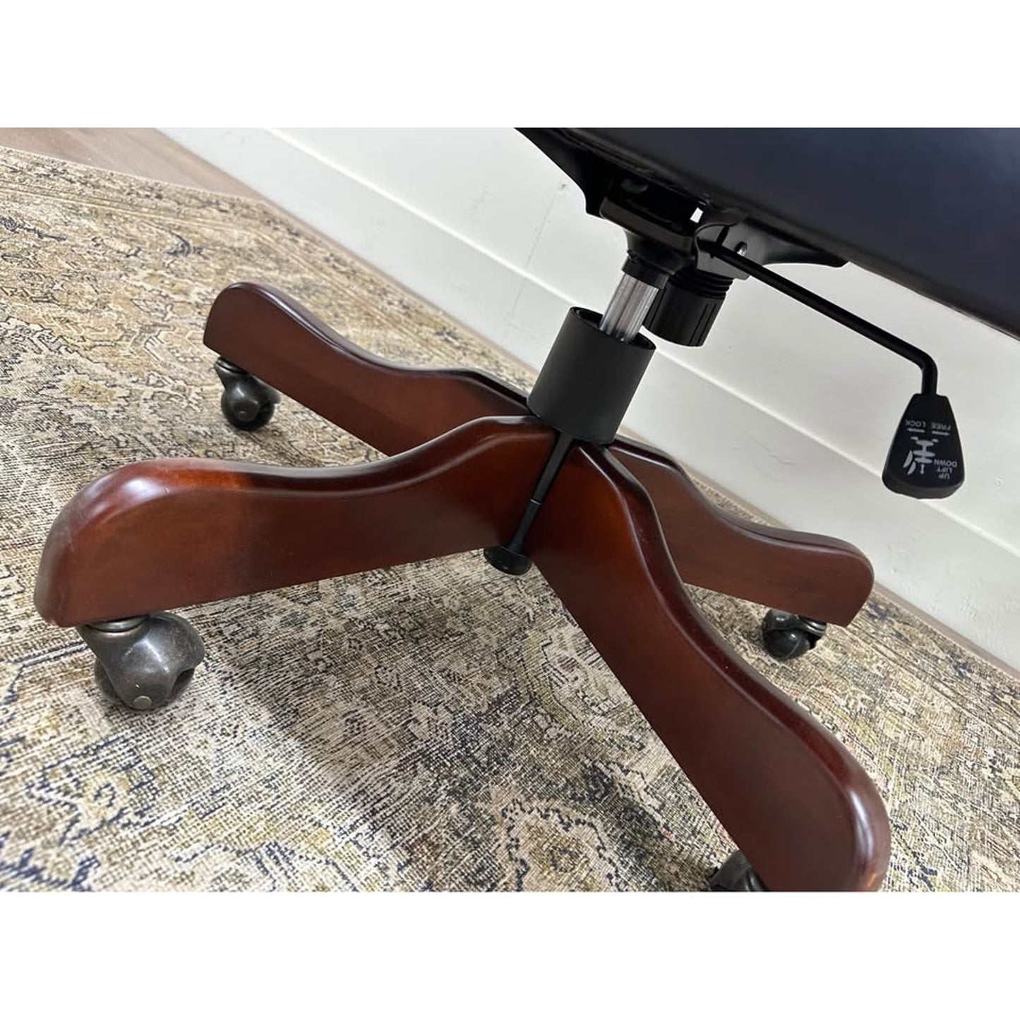 Amadeo Executive Chair-NAVY Tufted Leather Rolling Wood Base Office Chair