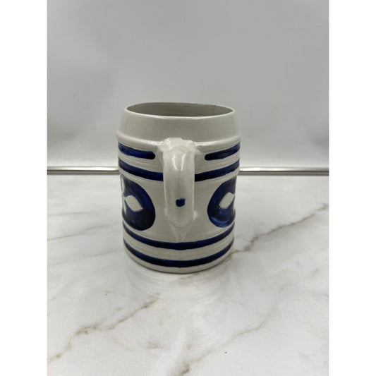 Vintage Salt Glazed Stoneware Beer Stein Cobalt Blue Leaf Pattern Souvenir Mug