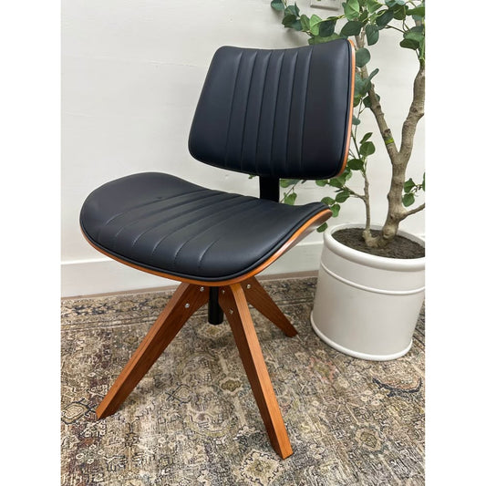 Will Office Chair Wood Base MCM Style Black Leather Upholstered Seat