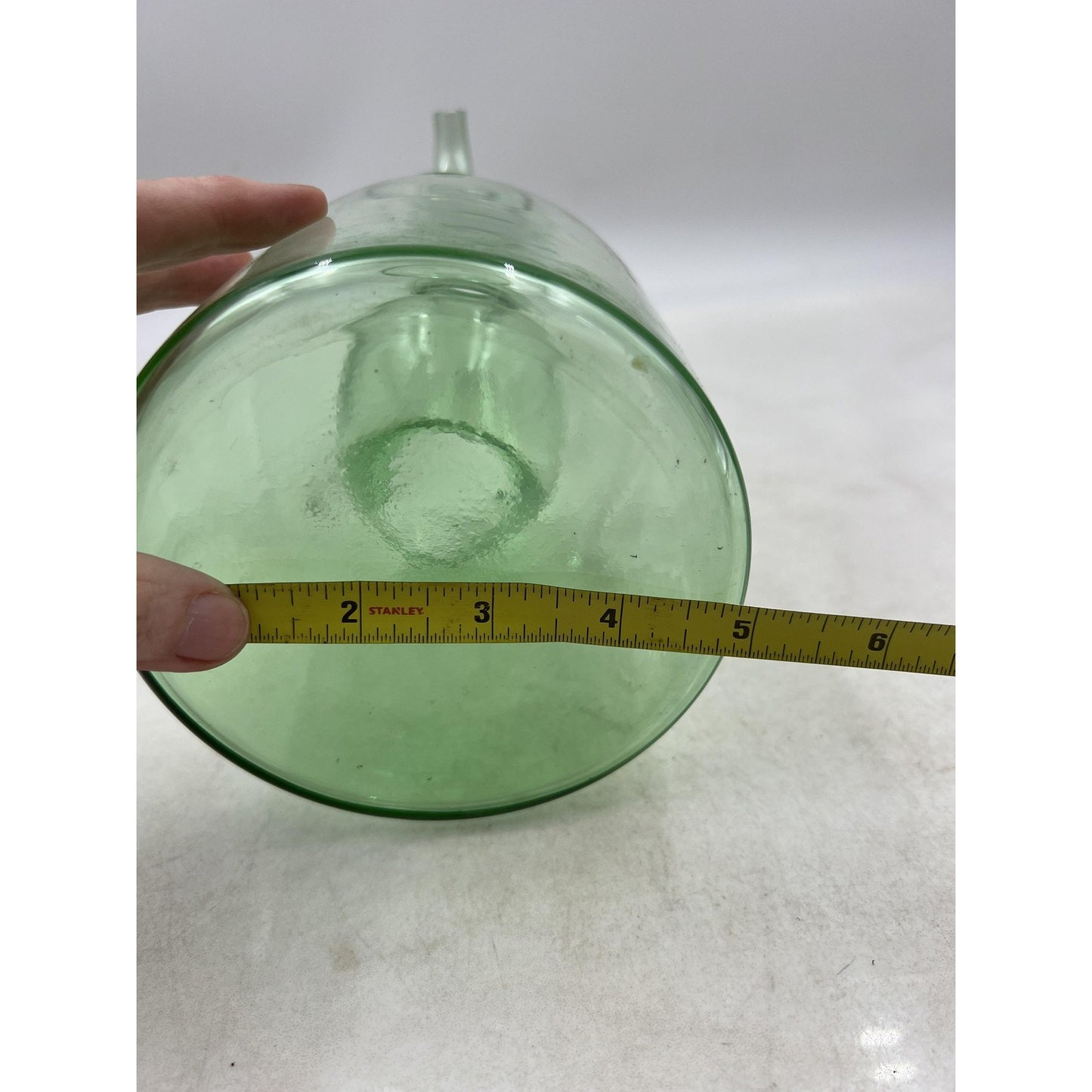 Vintage Green Glass Double Spouted Porron Wine Pitcher 10" Hand Blown Art Spain