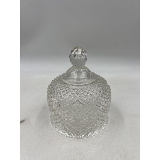 Vintage Pressed Glass Candy Jar Diamond Pattern Lidded Bowl 4.5" Elegant Decor