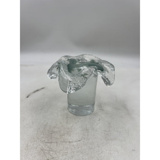 Vintage Hand Blown Art Glass Candle Holder Ruffled Edge 3.5" x 4.5" Unique Decor