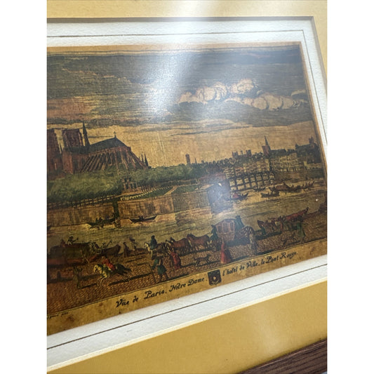 Vintage Art Print Framed Vie De Paris Notre Dame Street Scene at Notre Dame