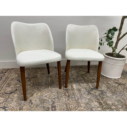 Barbara Dining Kitchen Side Chair Set of 2 IVORY Fabric and Wood Legs Set of 2