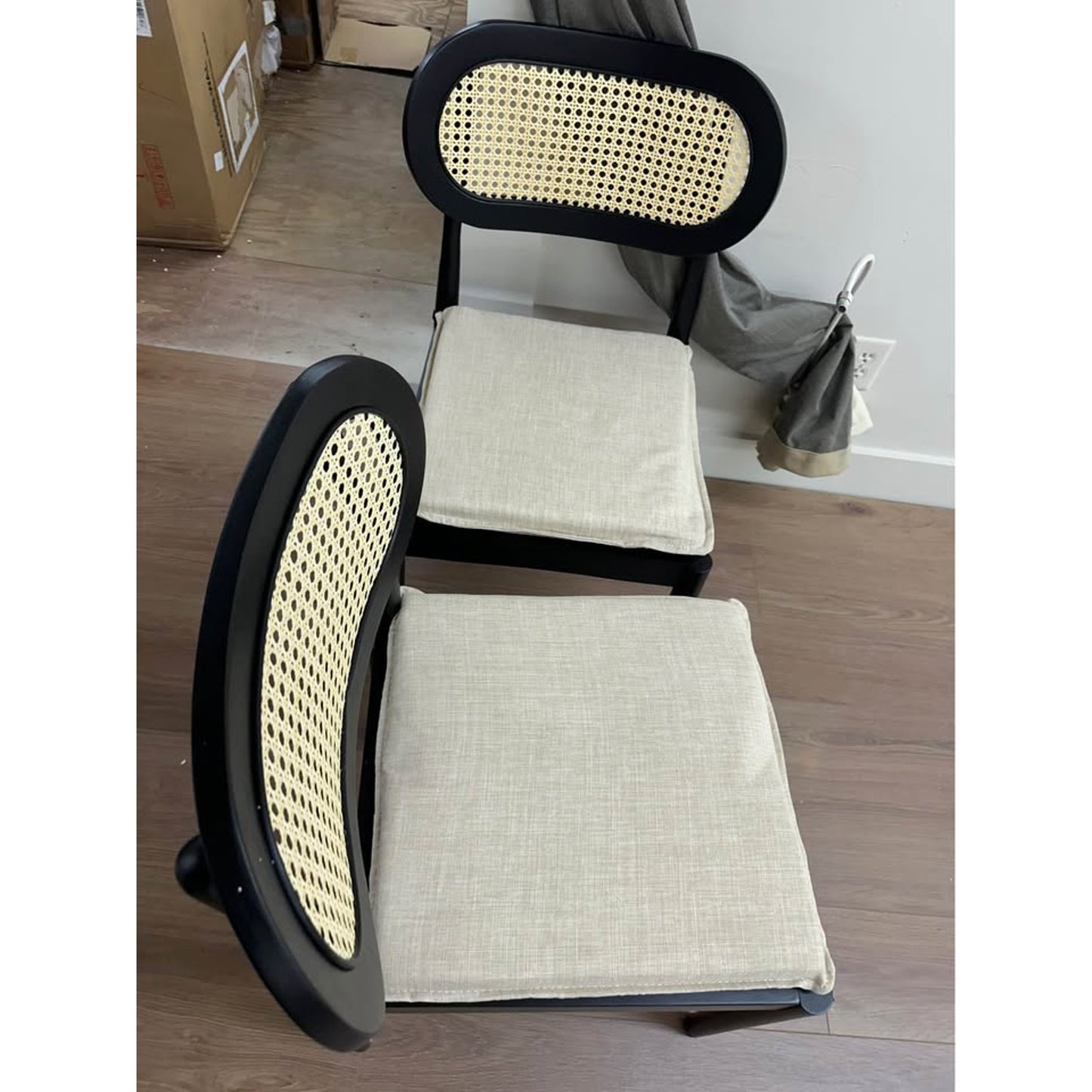 Konstantin Rattan Cane Back Dining Chairs Kitchen Chairs Set of 2 with Cushions -BLACK
