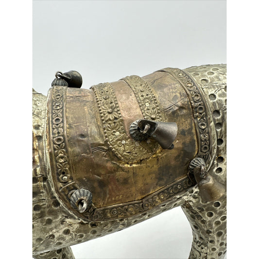 Antique Wood Horse Figurine Metal Copper Wrapped Carved Statuette