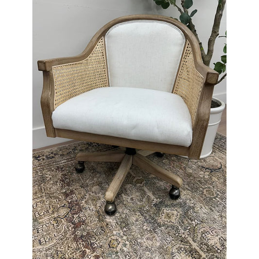 Audrey Task Office Chair with Rattan Cane Back Arms-IVORY Rolling