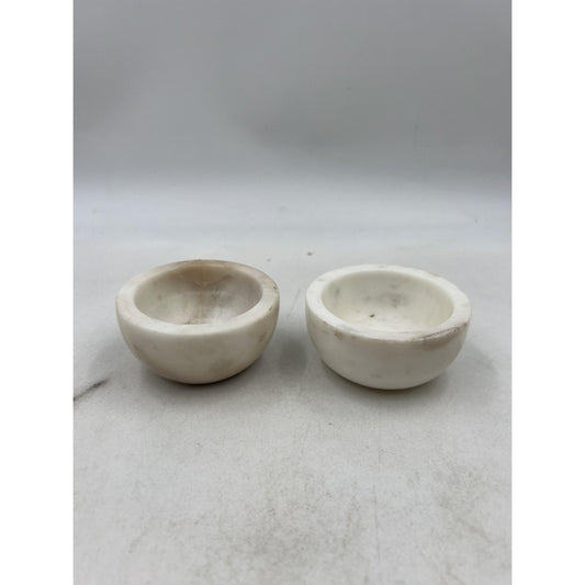 Vintage Marble Salt Cellars Bowls Set of 2 Round 4.5in Stone Kitchen Decor