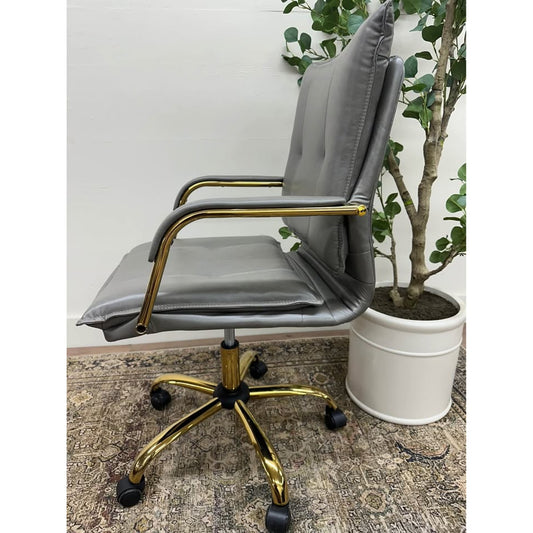 Riccardo Task Chair Dark GREY Faux Leather Gold Rolling Office Chair