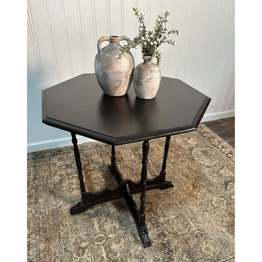 Antique Octagonal Tuscany Black Walnut Side Coffee End Table