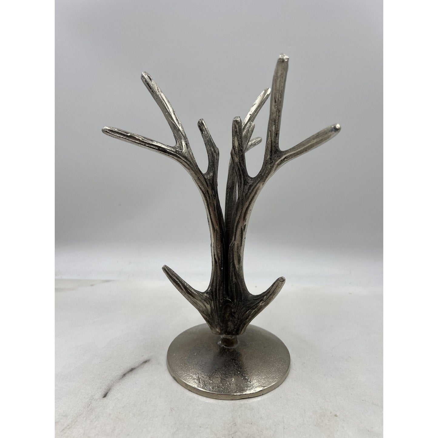 Silver Metal Antler Tree Jewelry Holder Stand Organizer Rustic Decor 9in Tall