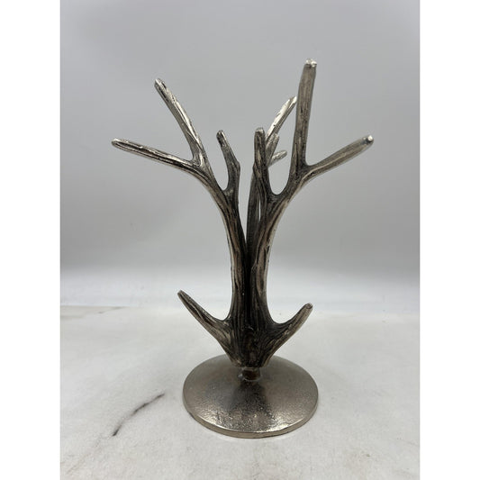 Silver Metal Antler Tree Jewelry Holder Stand Organizer Rustic Decor 9in Tall