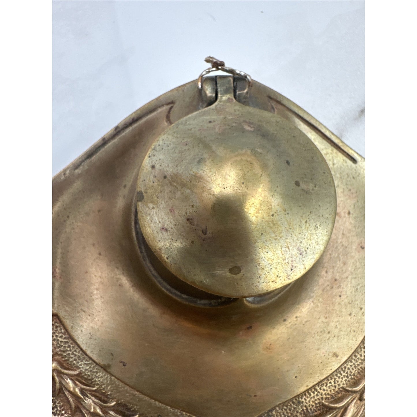 Antique Brass Double Inkwell and Stamp Stamper Art Nouveau Wheat Office Desk