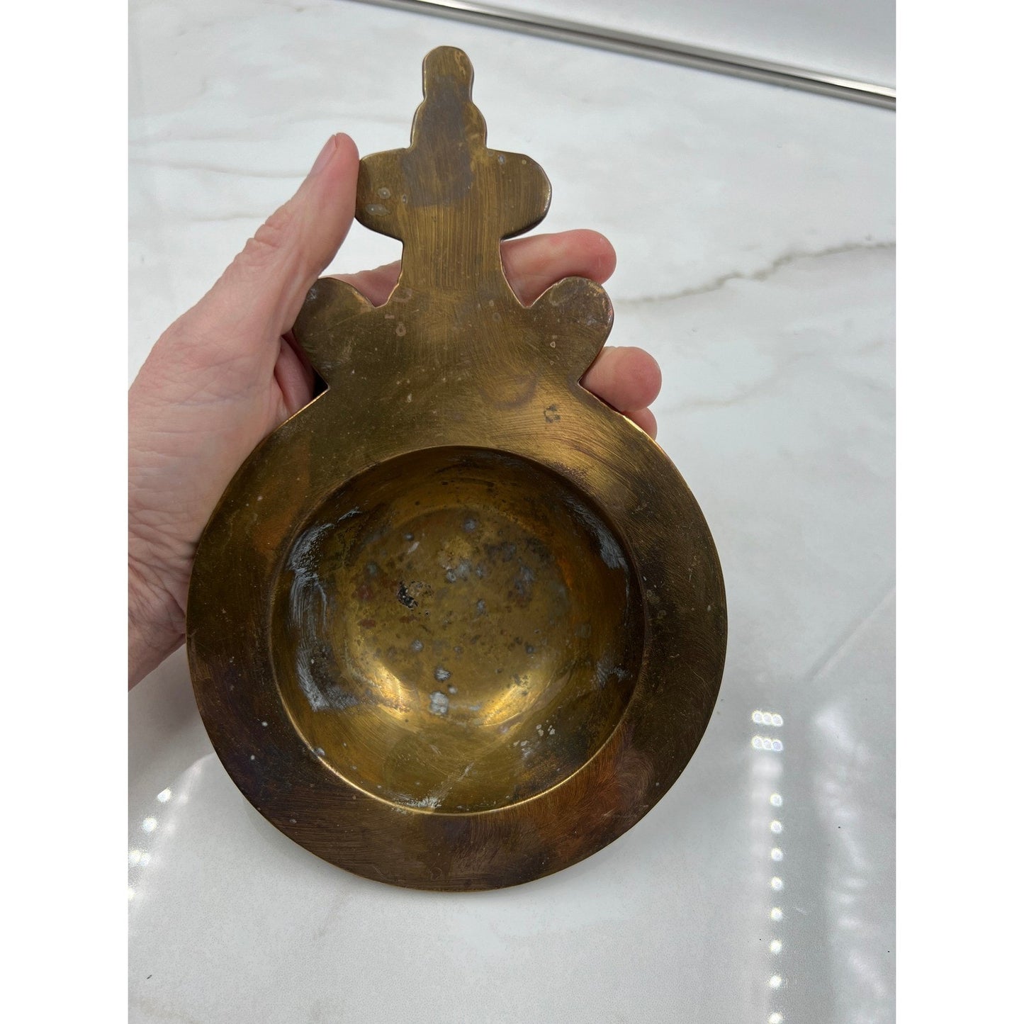 Vintage Almazan Spain Brass Bowl Ornate Handle Small Catchall Dish Ashtray