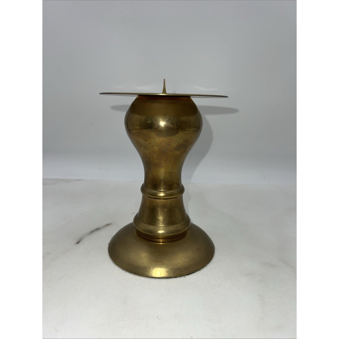 Vintage Brass Candle Holder Metal Ball Stem 6.5" Tall India Pillar