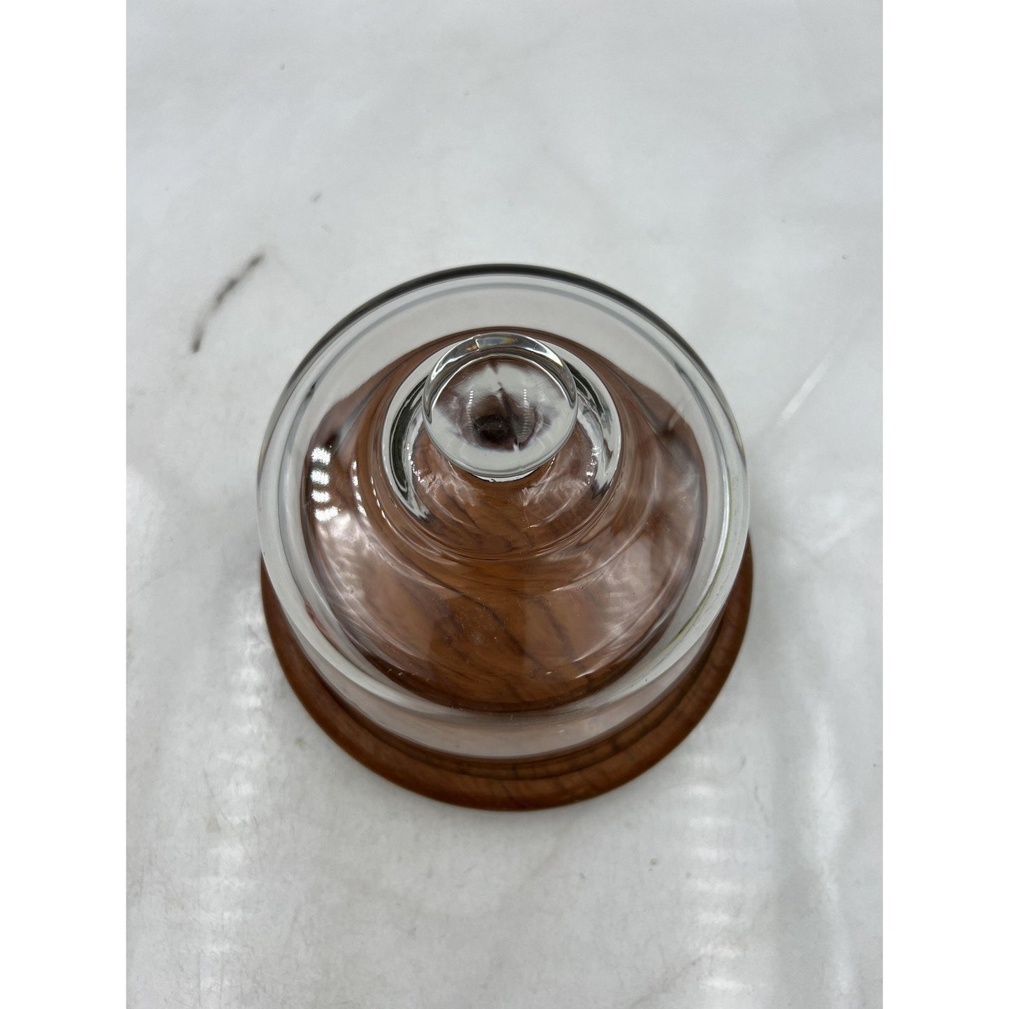 Vintage Dolphin Teakwood Cheese Board Glass Dome Cover Mid Century Modern 8 Inch