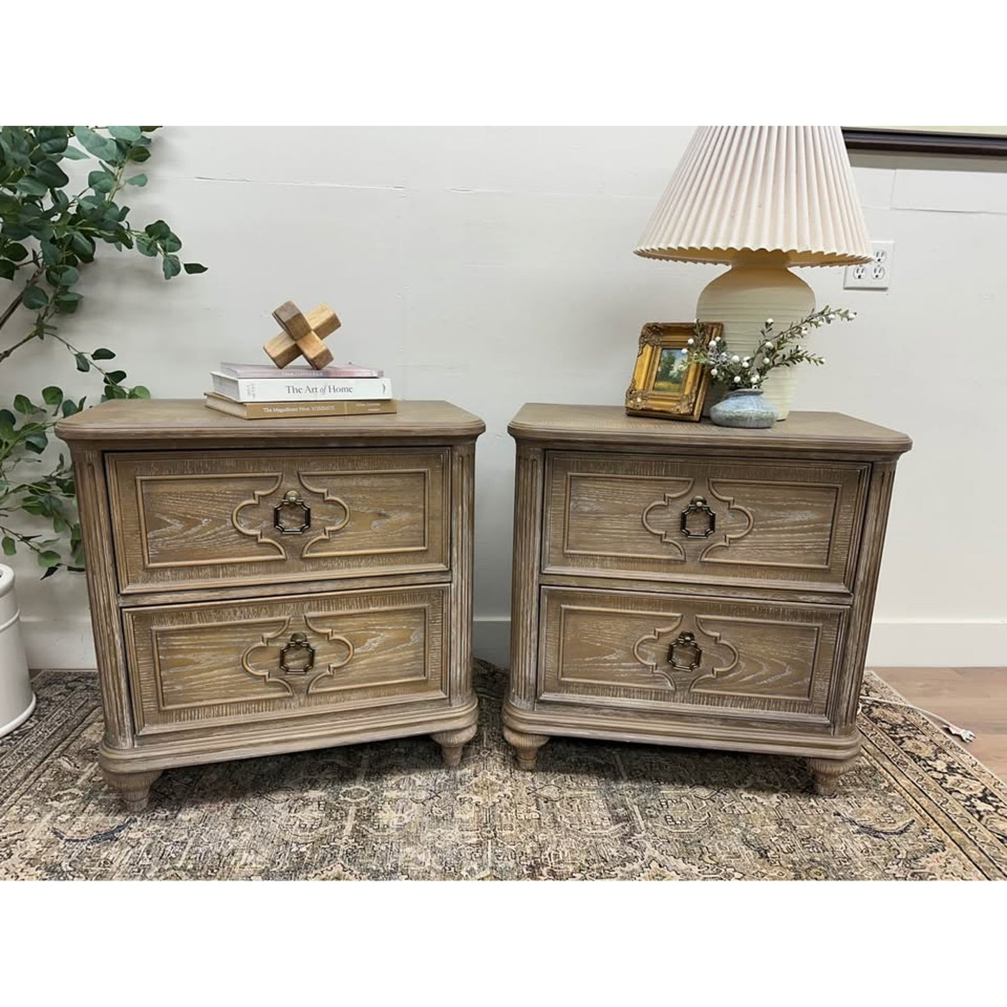 Furniture of America Aveline Modern Rustic Oak Solid Wood 2-Drawer Nightstand With USB Ports