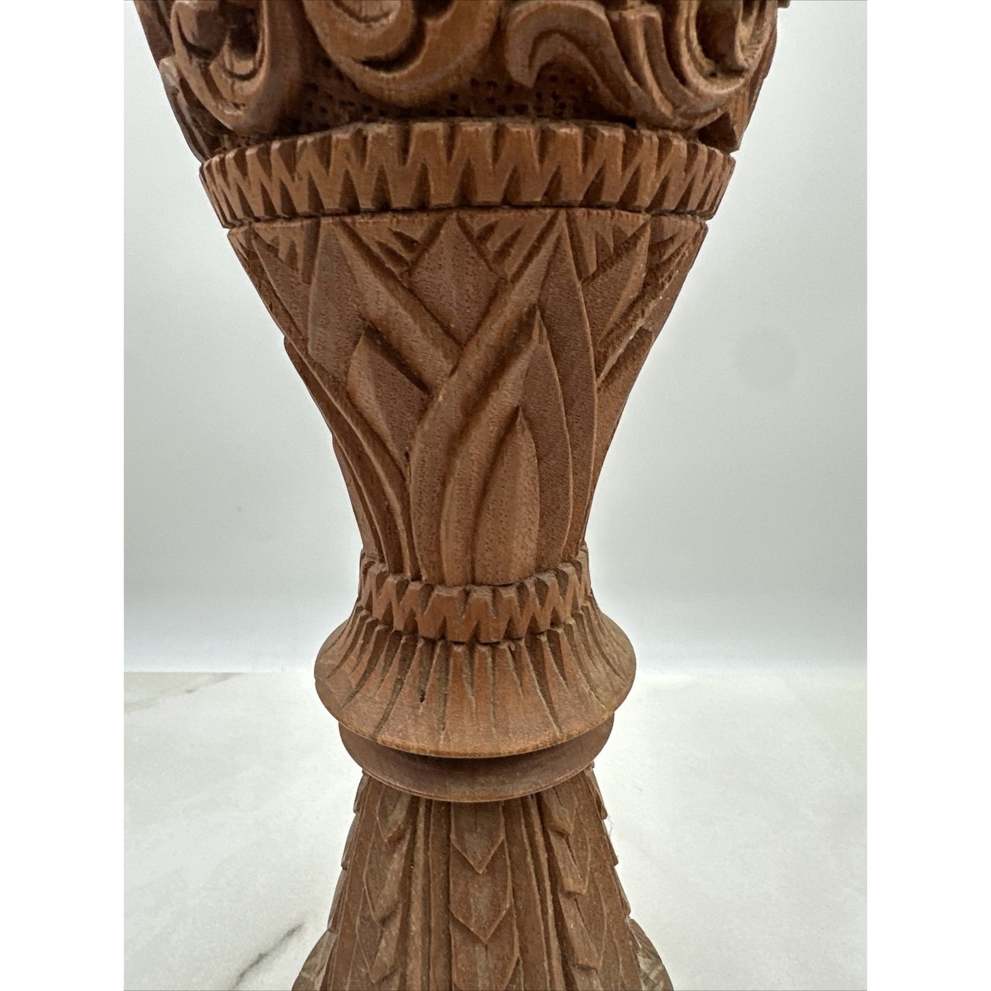 Vintage Wood Pedestal Turned Vase Candle Holder Exotic Rustic 20" Hand Carved