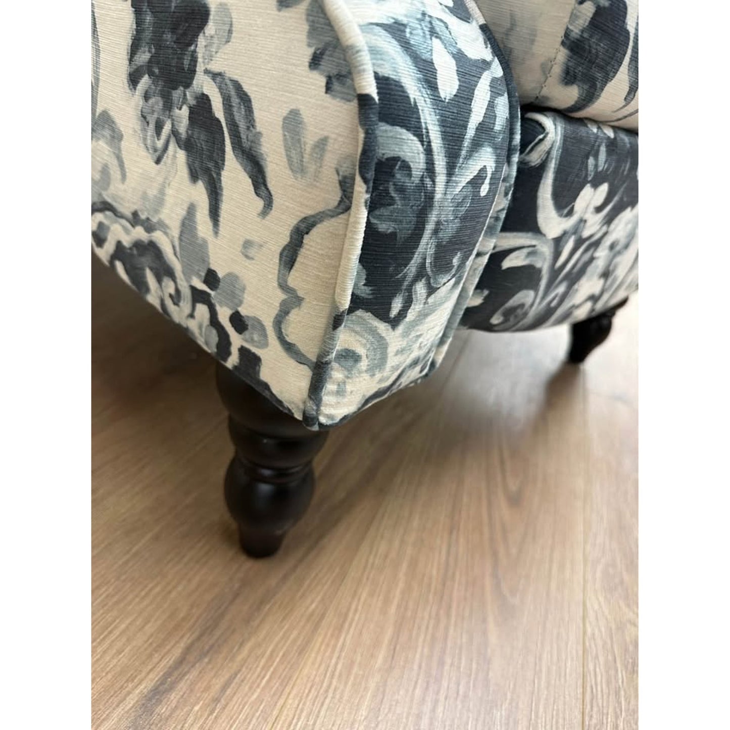 Asikli Manual Recliner Blue White Floral Upholstered Fabric New Karat Home