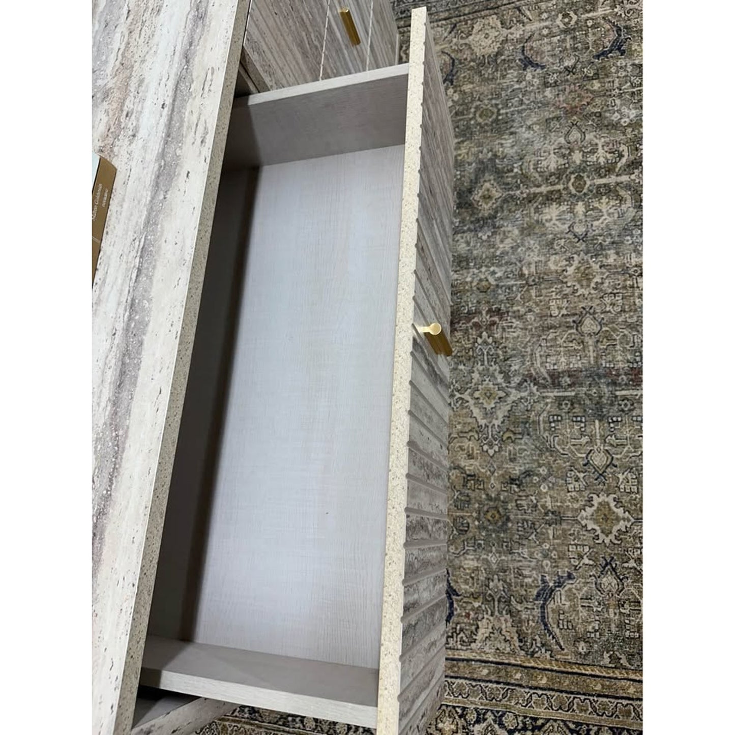 Roma Italian Faux Travertine Gold Dresser 6 Drawer Console Entry Credenza