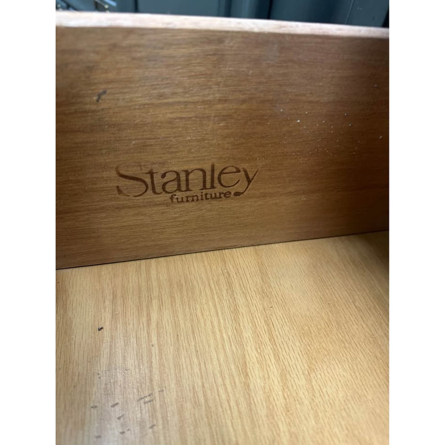 VTG Stanley Dresser Set Dresser Nightstands Dark Green Brass Apothecary Style Wood Stained Top