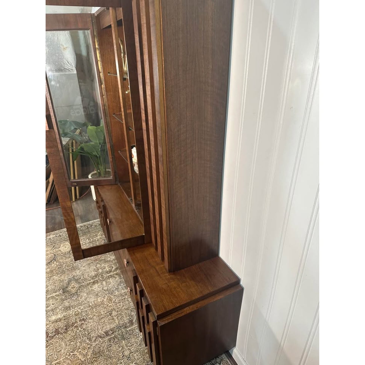 VTG Lane Staccato Brutalist Mid Century Dark Walnut Buffet and Hutch