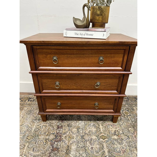 Lev 3-Drawer Nightstand End Table Brown Stained Wood Built In Outlet