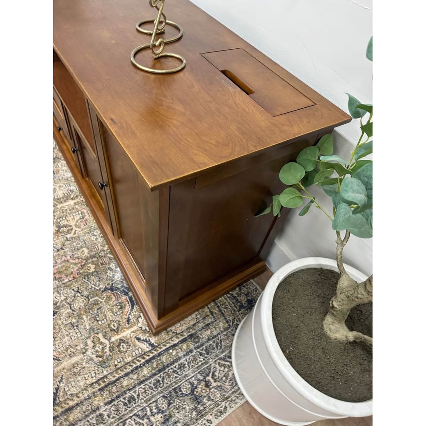Tessa Traditional Storage TV Stand Wood Console Entertainment Built-in Outlets