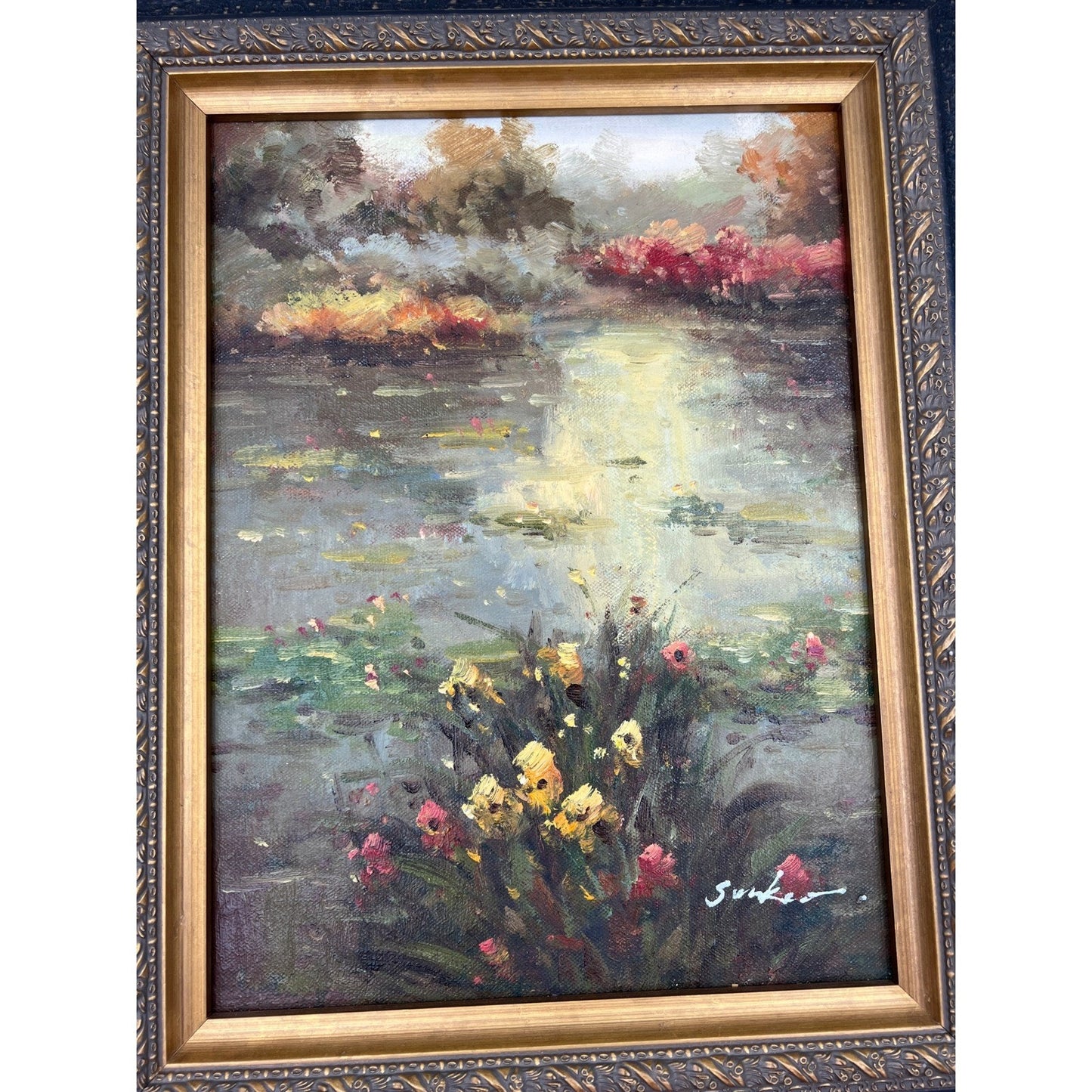 Original Oil Painting "Lily Pad" Signed Artist Landscape Water Scene Framed