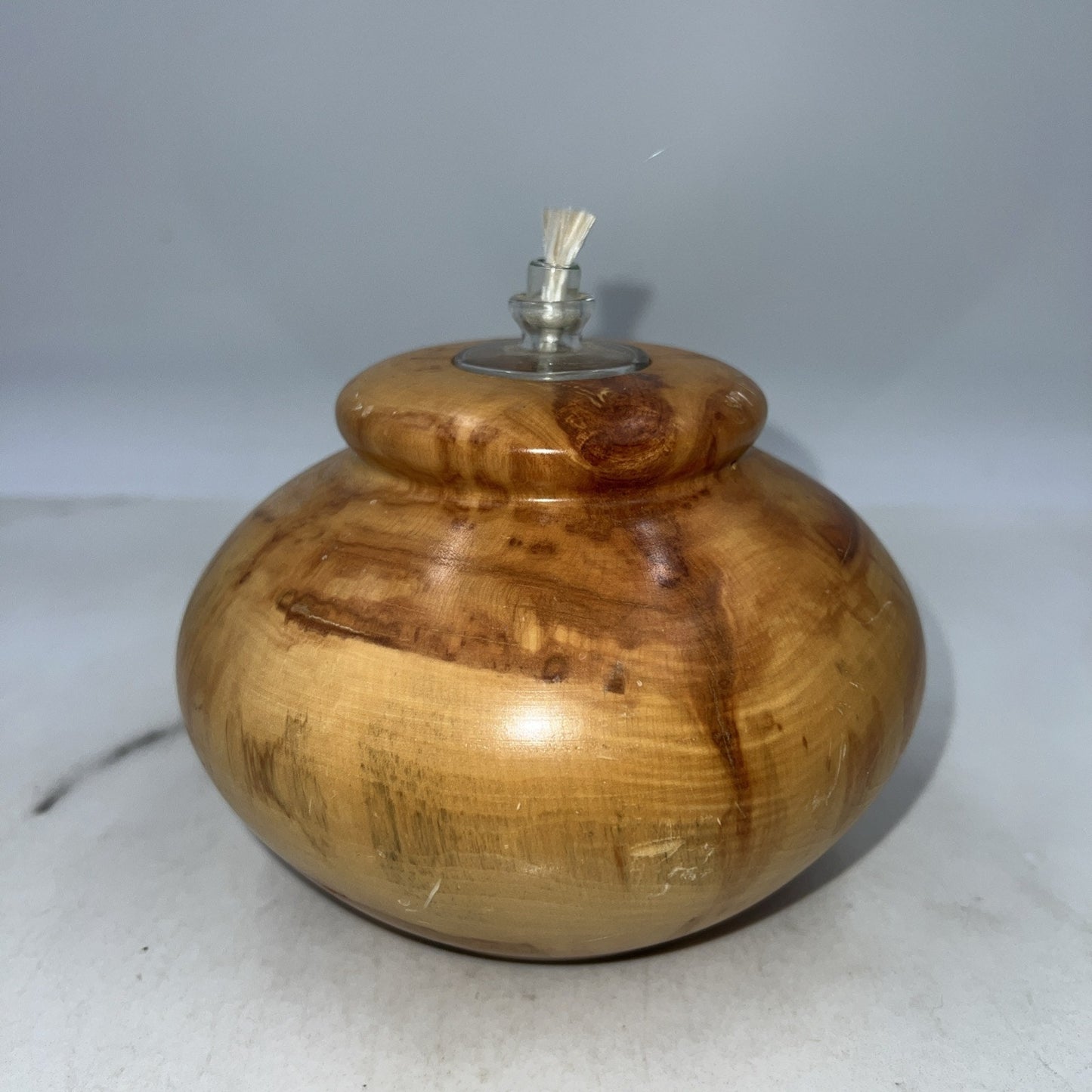 VTG Burl Wood Oil Lamp Diffuser Hand Turned Wooden Vase Signed Dan Morris