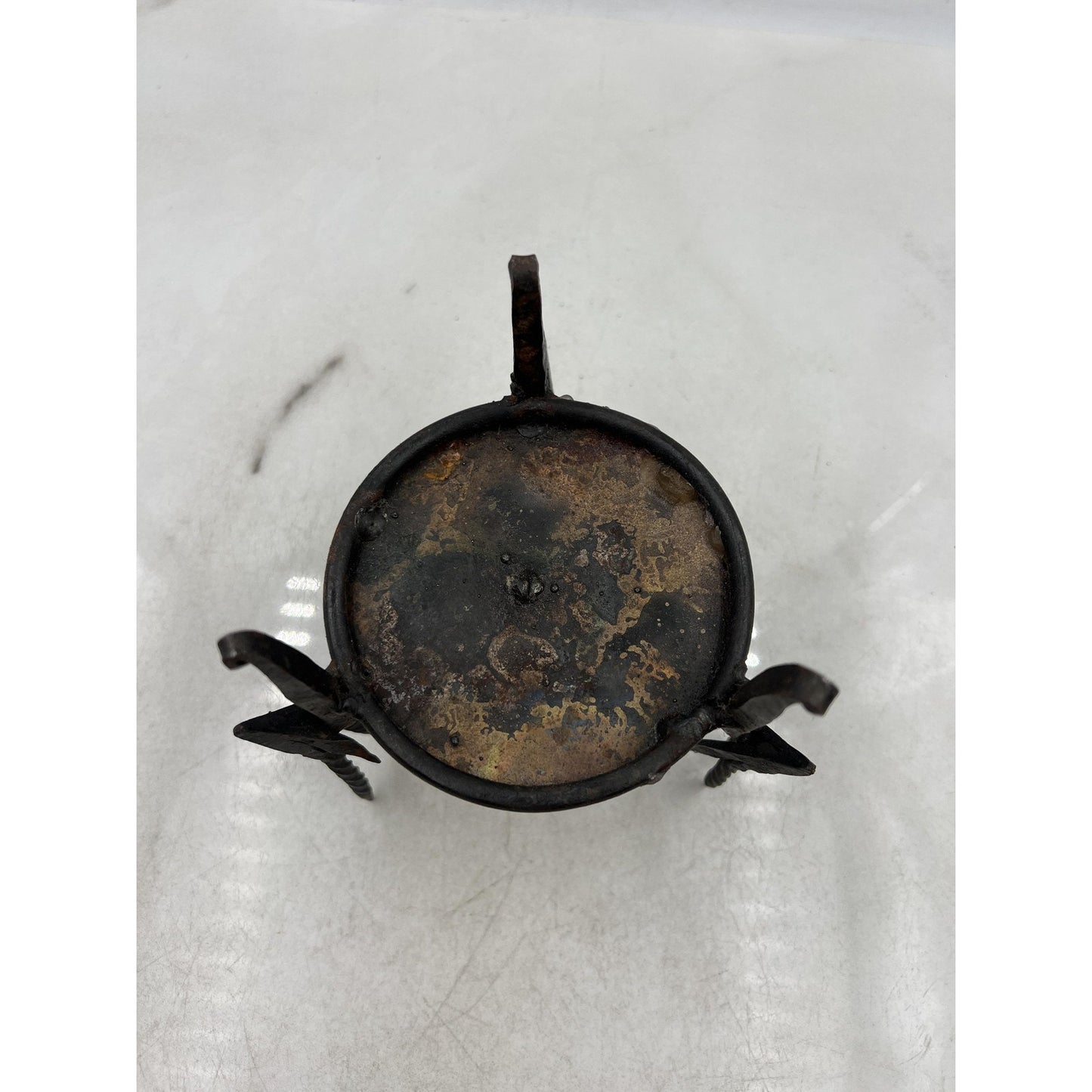 Hand Forged Wrought Iron Antelope Gazelle Heads Tripod Candle Holder Spike