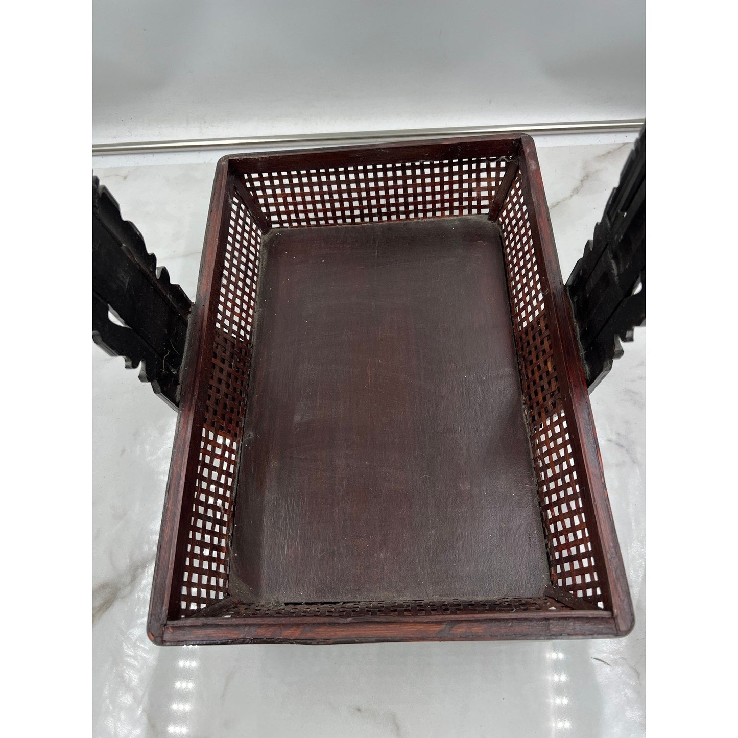 Vintage 3 Tier Chinese Wedding Basket Rattan Bamboo Design w/ Brass Deco