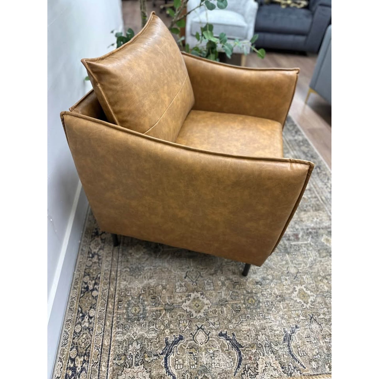 Georges Vegan Leather Armchair-CAMEL Brown New Karat Home