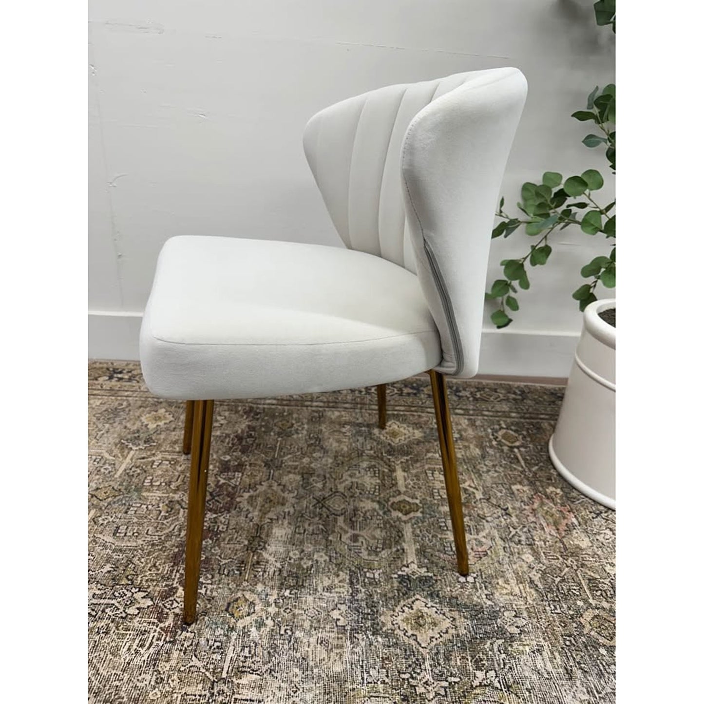 Milia Dining Chair IVORY Dining Kitchen Living Velvet Upholstered Gold Leg